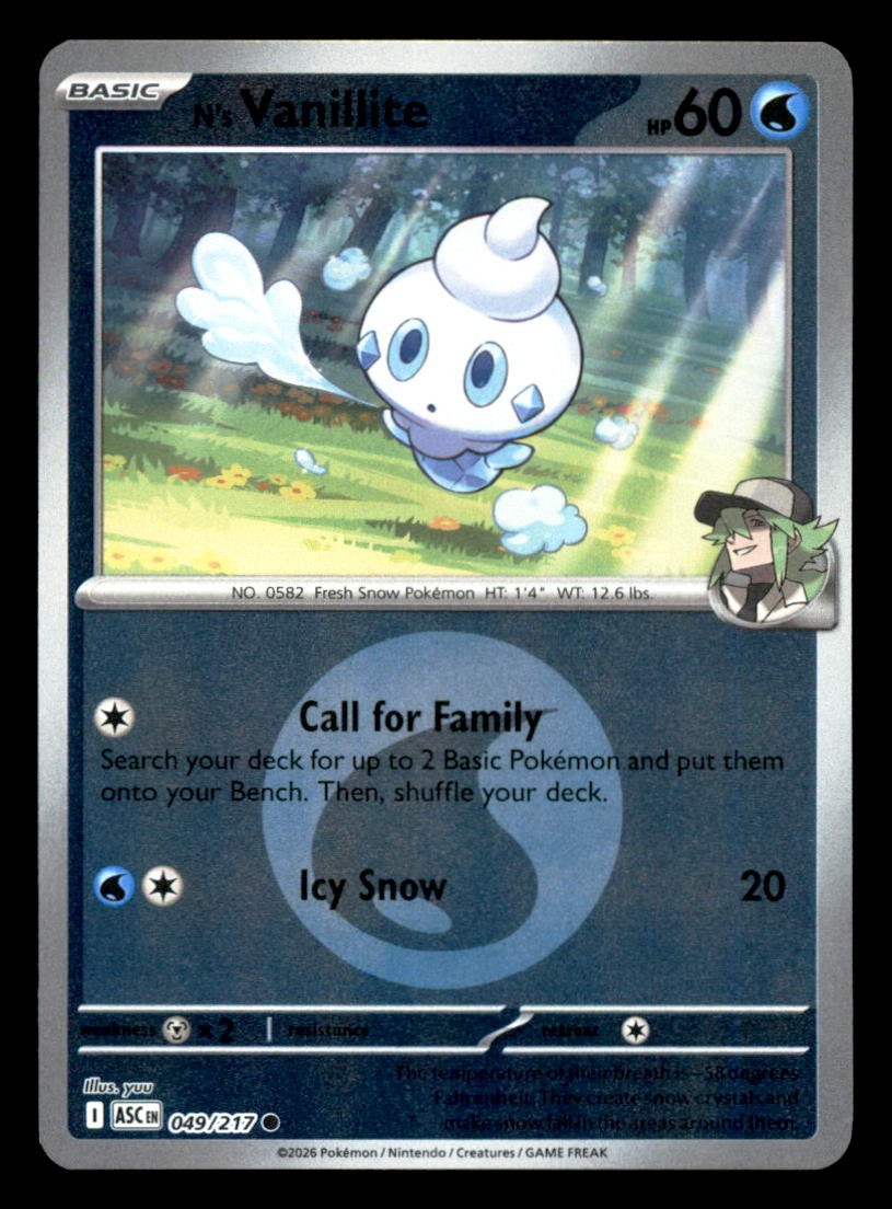 N'S VANILLITE (MODELLO SIMBOLO ENERGIA) 049/217 R. HOLO ASCED HEROES NM