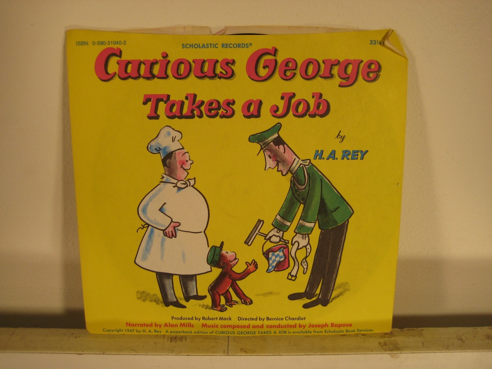 Curious George Takes a Job Scholastic Book & Record 33 1/3 7" 