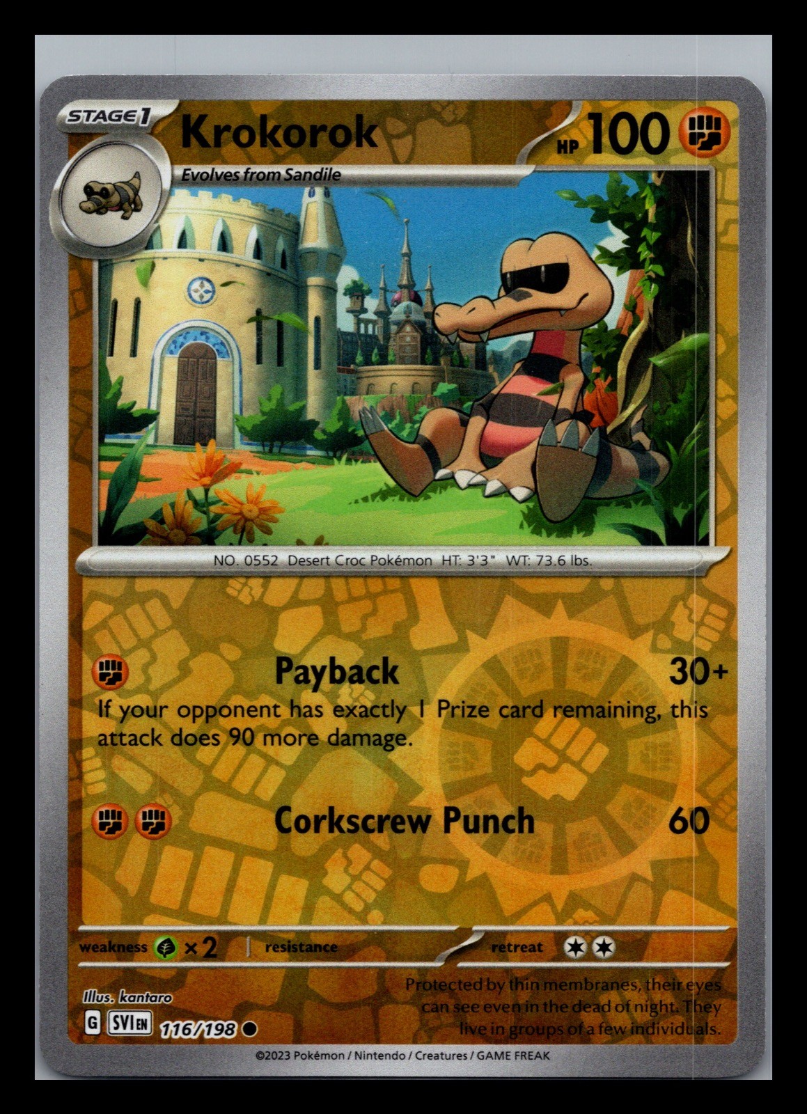 Krokorok 116/198 Pokemon comune scarlatto e viola olografico inverso quasi nuovo