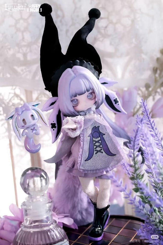 Modellino a quattro orecchie Elfo Luluel Story viola 20 cm/7,8 pollici Bjd Hang Card regalo
