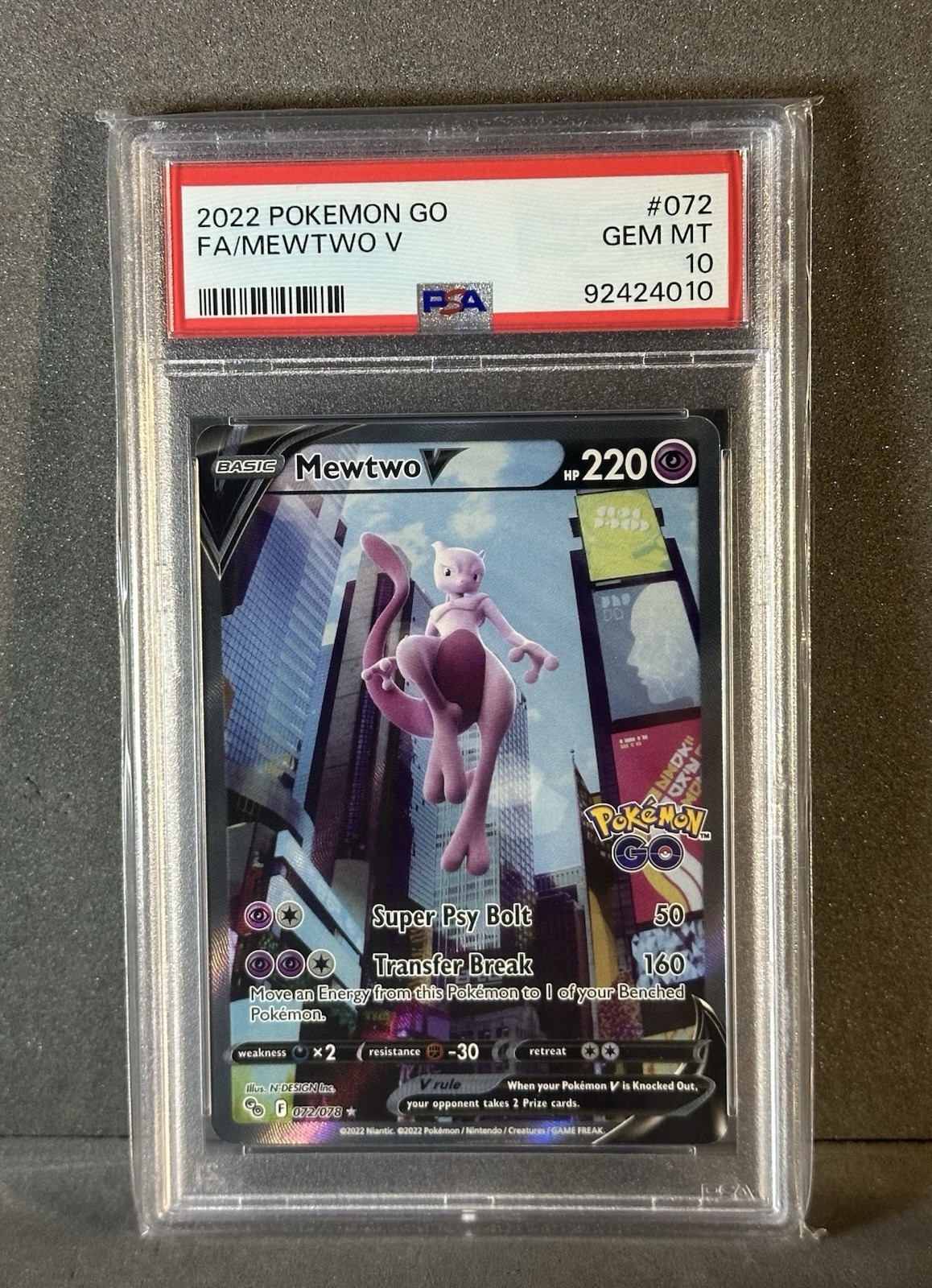 2022 Pokemon GO Mewtwo V #072 PSA 10