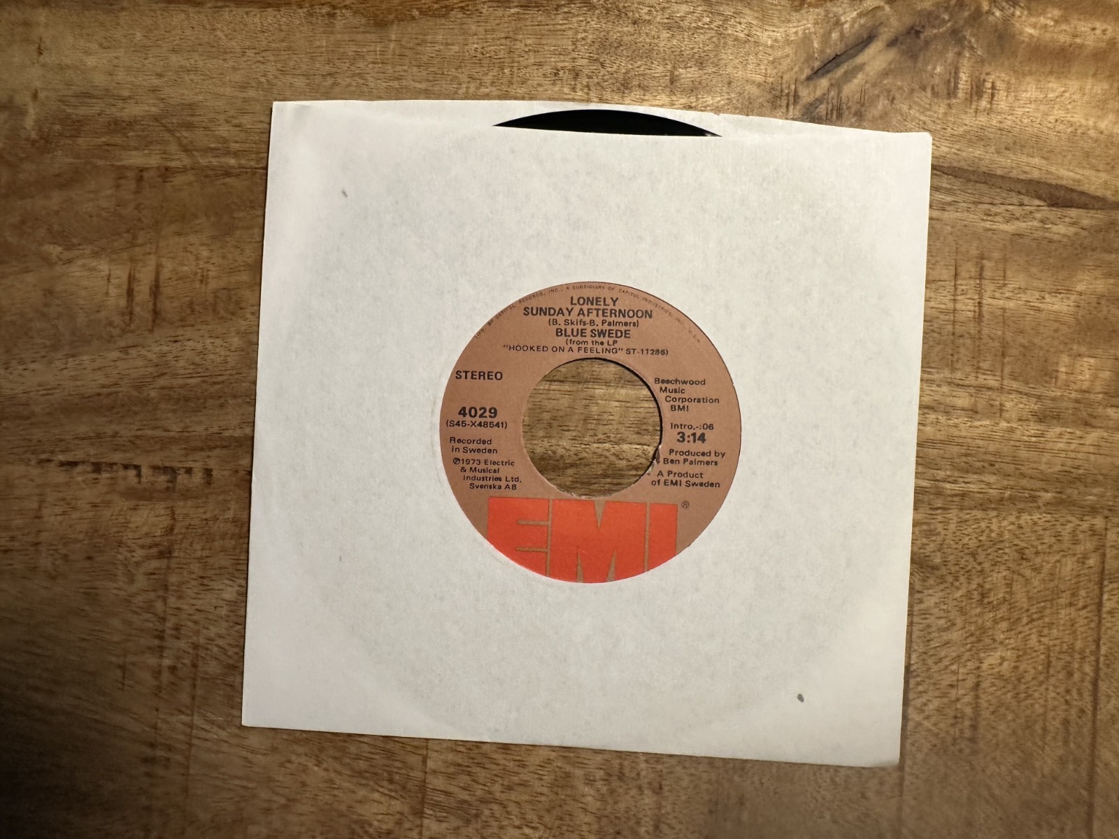 Blue Swede - LONELY SUNDAY / HUSH/I'M ALIVE - EMI Records (4029) Vinyl 45 EX/EX
