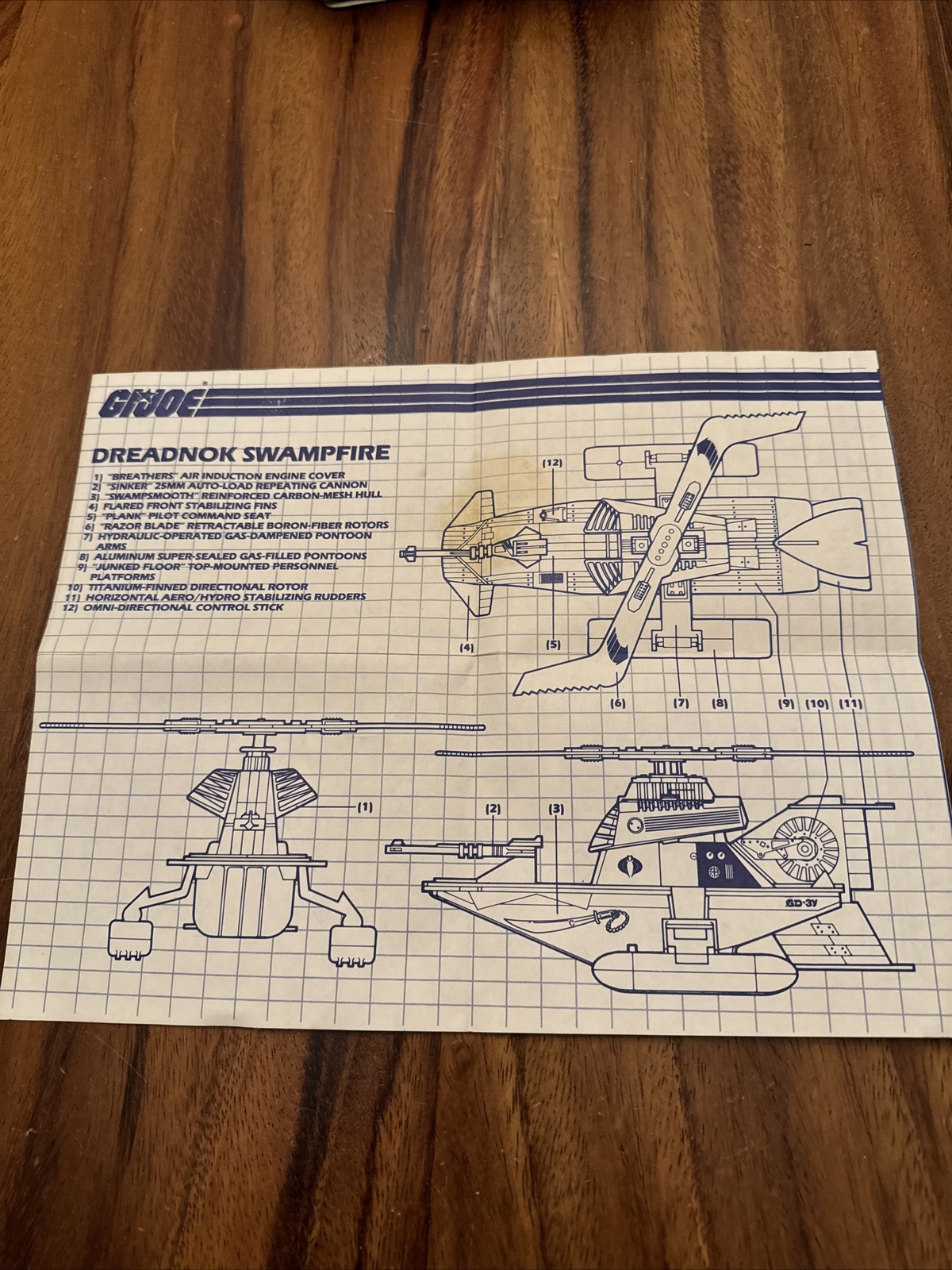 G I JOE Blue Print Blueprint / foglio istruzioni 1986 Dreadnok Swampfire