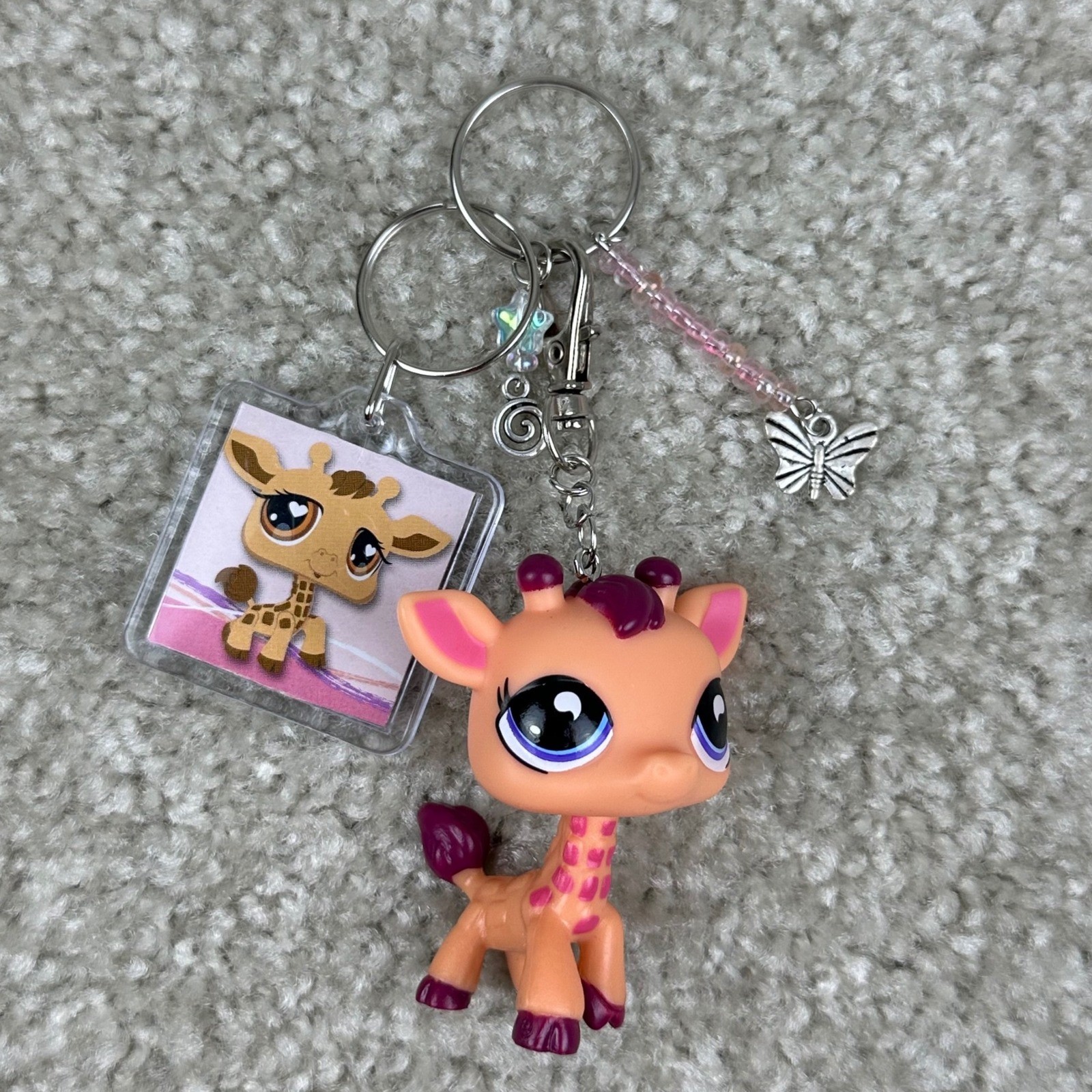 Littlest Pet Shop LPS Giraffe Custom Keychain Pink Orange Bag Charm Y2k Coqette