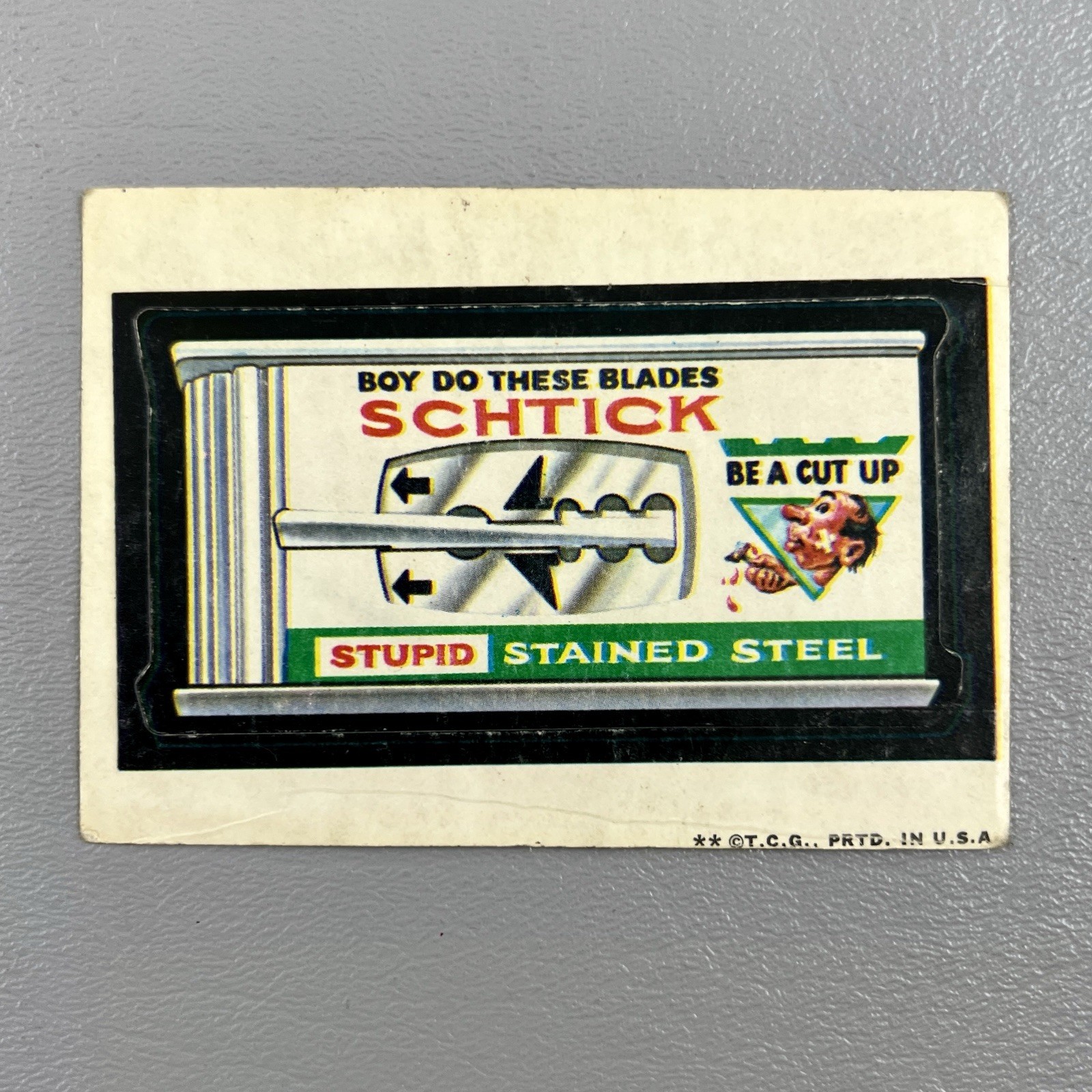 Topps 1973 Wacky Packages Unused Sticker SCHTICK Stupid Stainless Steel USA