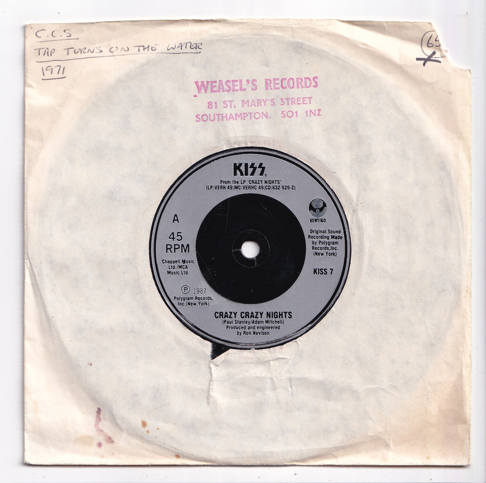 (AV514) Kiss, Crazy Crazy Nights - 1987 - 7 inch vinyl