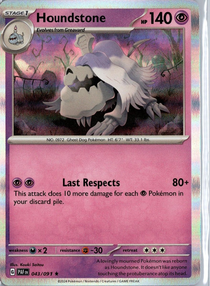 Houndstone 043/091 Raro Paldean Fates Pokemon Holo leggermente giocato