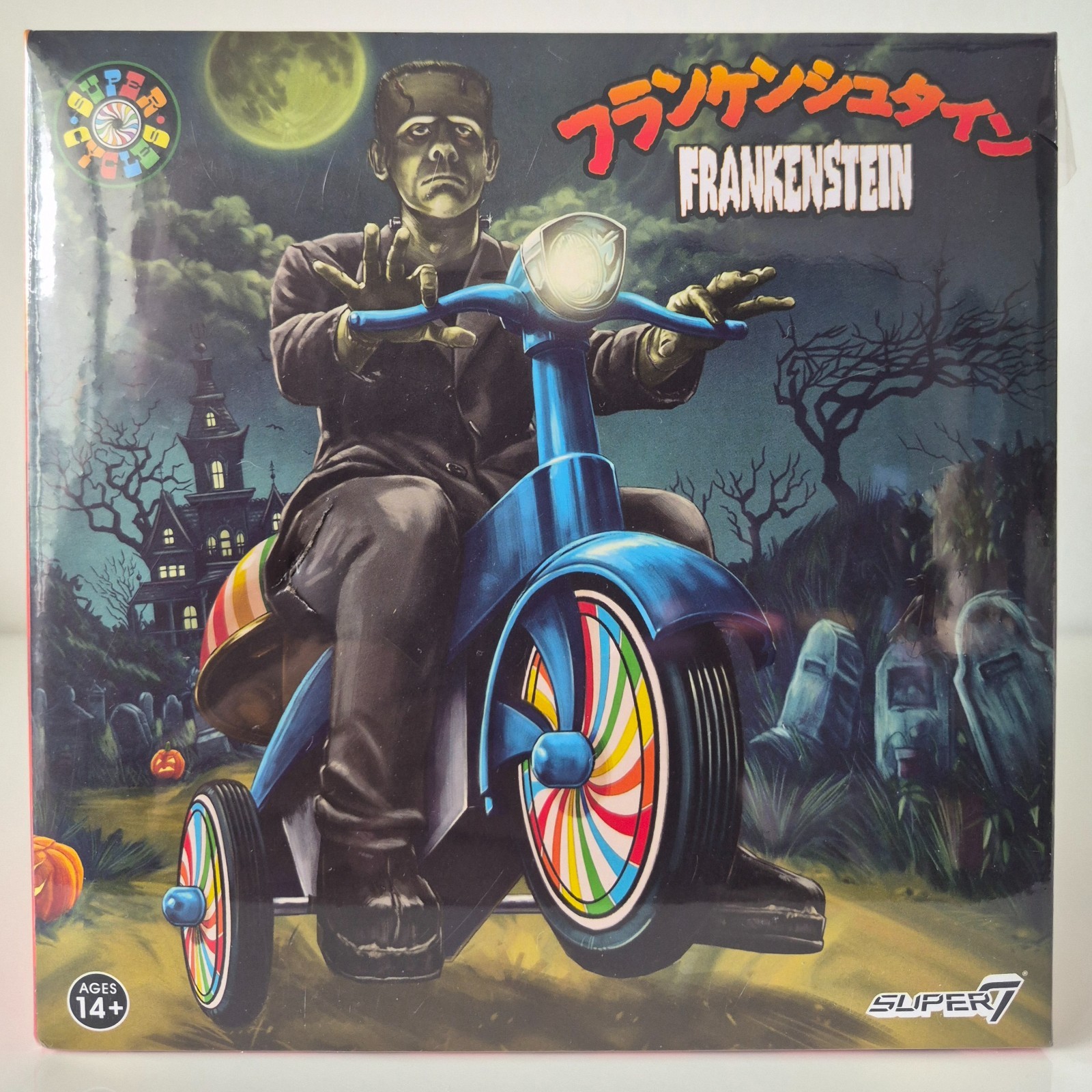 Super7 Universal Monsters Super Cycles Frankenstein 5" Triciclo Blu 2024 NUOVO