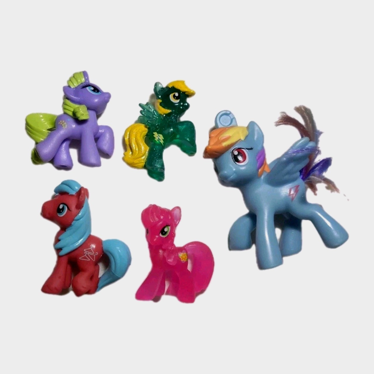 My Little Pony 5 Piece Lot Figurines Hot Pink Glitter Green Purple Blue See Pics