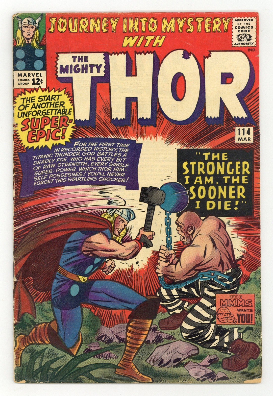 Thor Viaggio nel Mistero #114 GD+ 2.5 1965 1° App. Assorbente Uomo