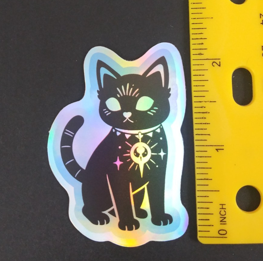 Adesivo olografico lucido gatto nero (A)