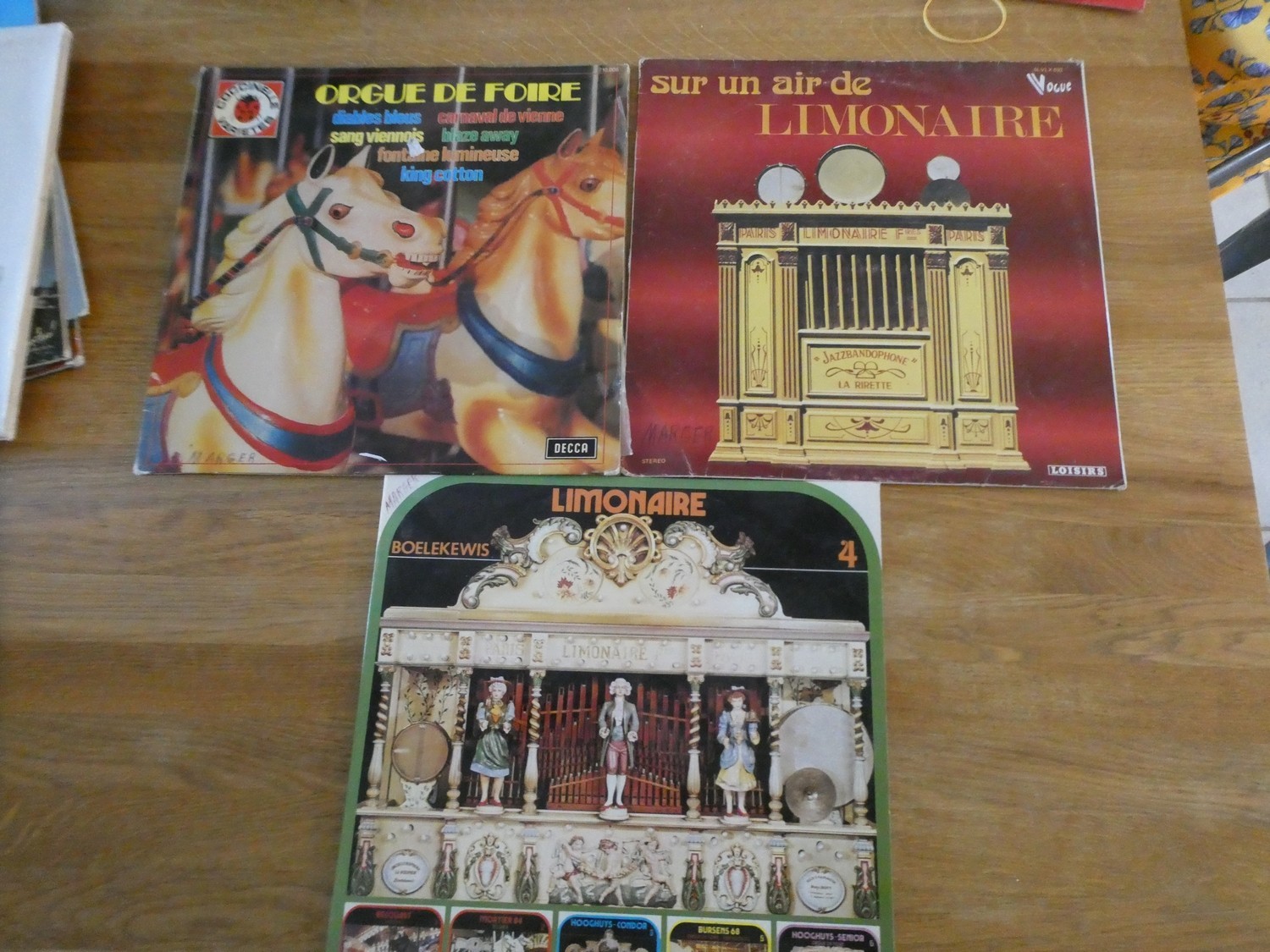 LOT DE 3 VINYLES 33 T LIMONAIRE ORGUE DE FOIRE SUR UN AIR DE LIMONAIRE