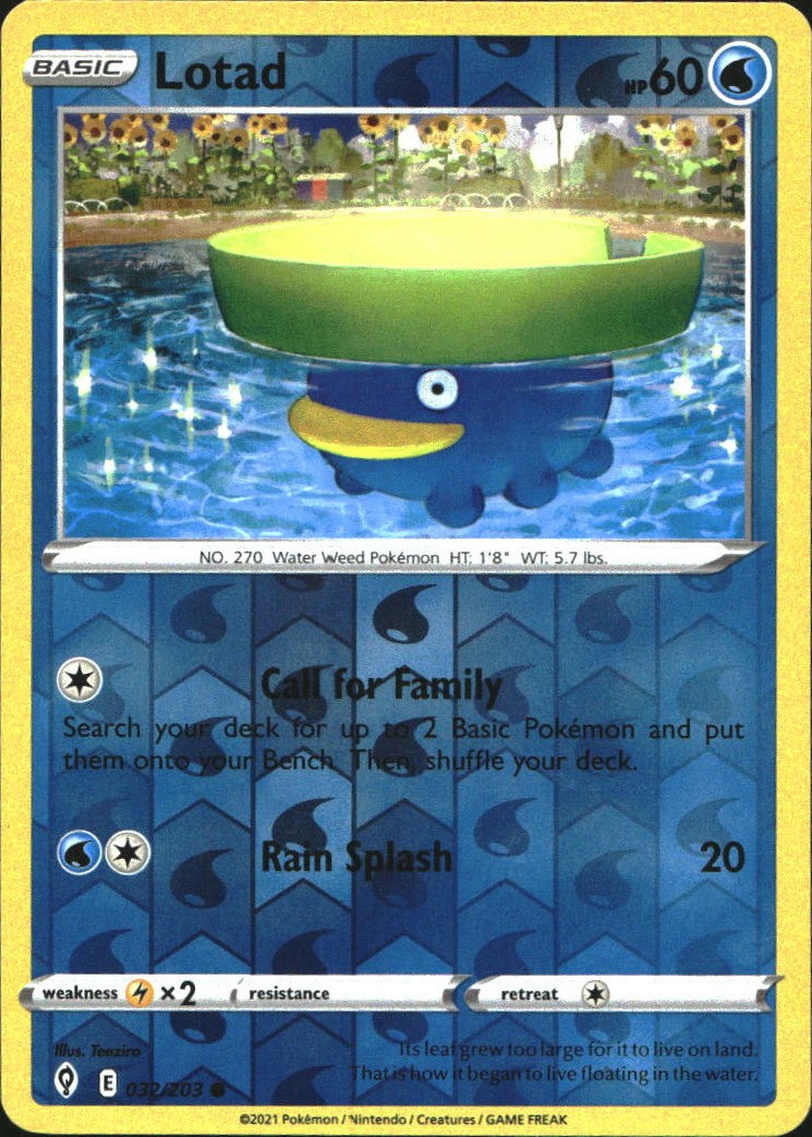 Lotad 032/203 SWSH07 Evolving Skies Reverse Holo C Pokémon quasi nuovo — Inglese