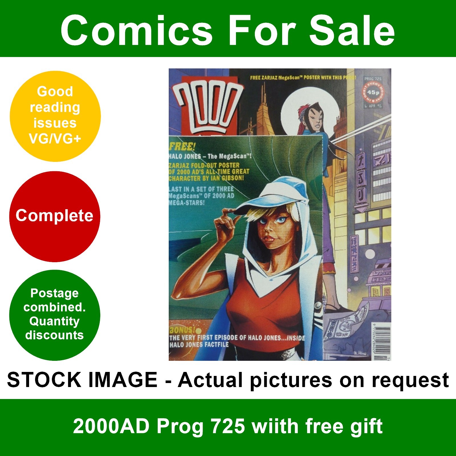2000AD prog #725 comic - VG/VG+ - with FREE GIFT - 06 April 1991