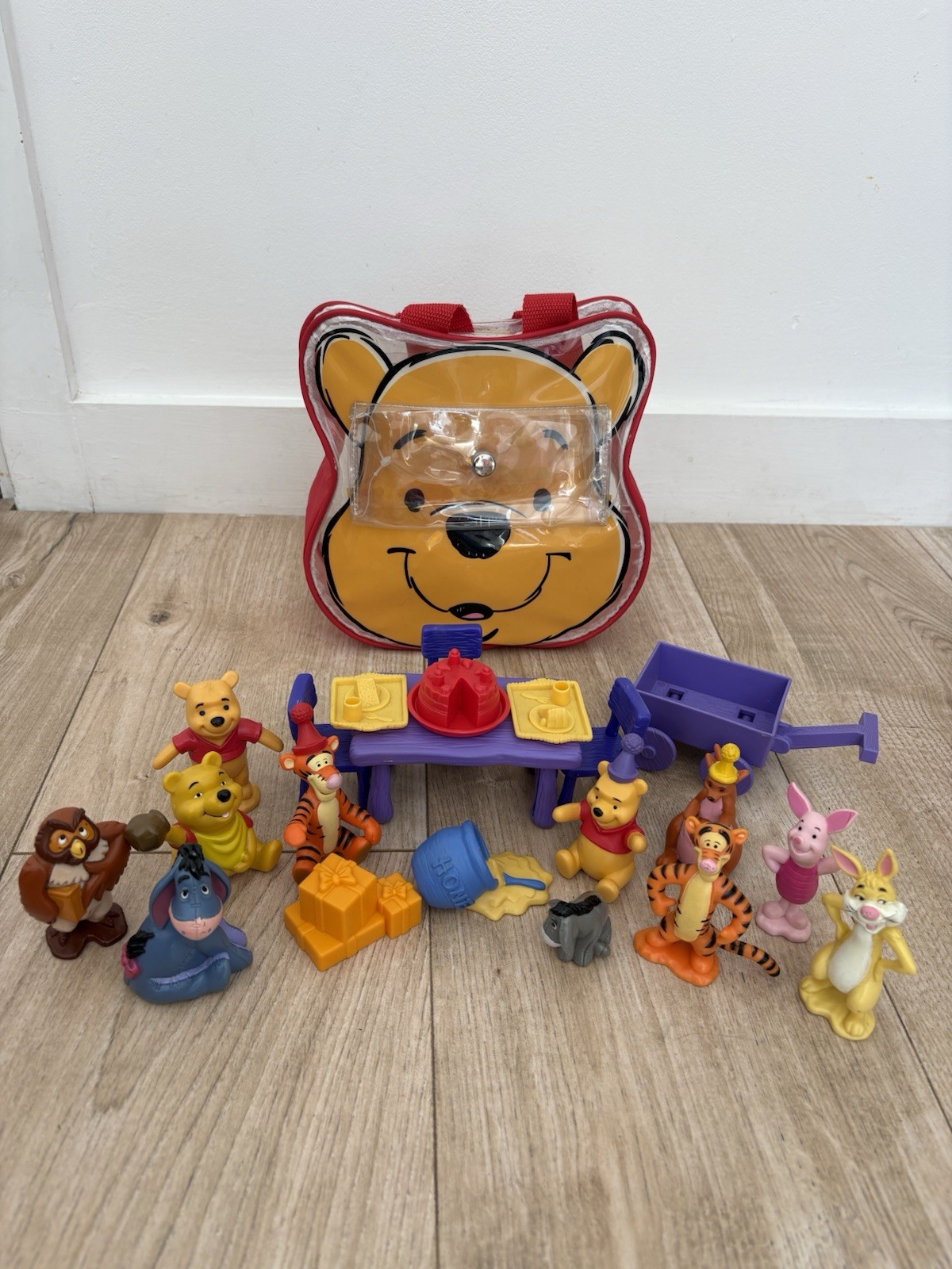 Vintage Winnie The Pooh Party Playset Toy Bundle Figures Bag Tigger Piglet Set