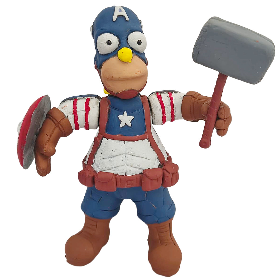 Homer Simpson Capitan America Figura 7" Parodia I Simpson Made In Mexico