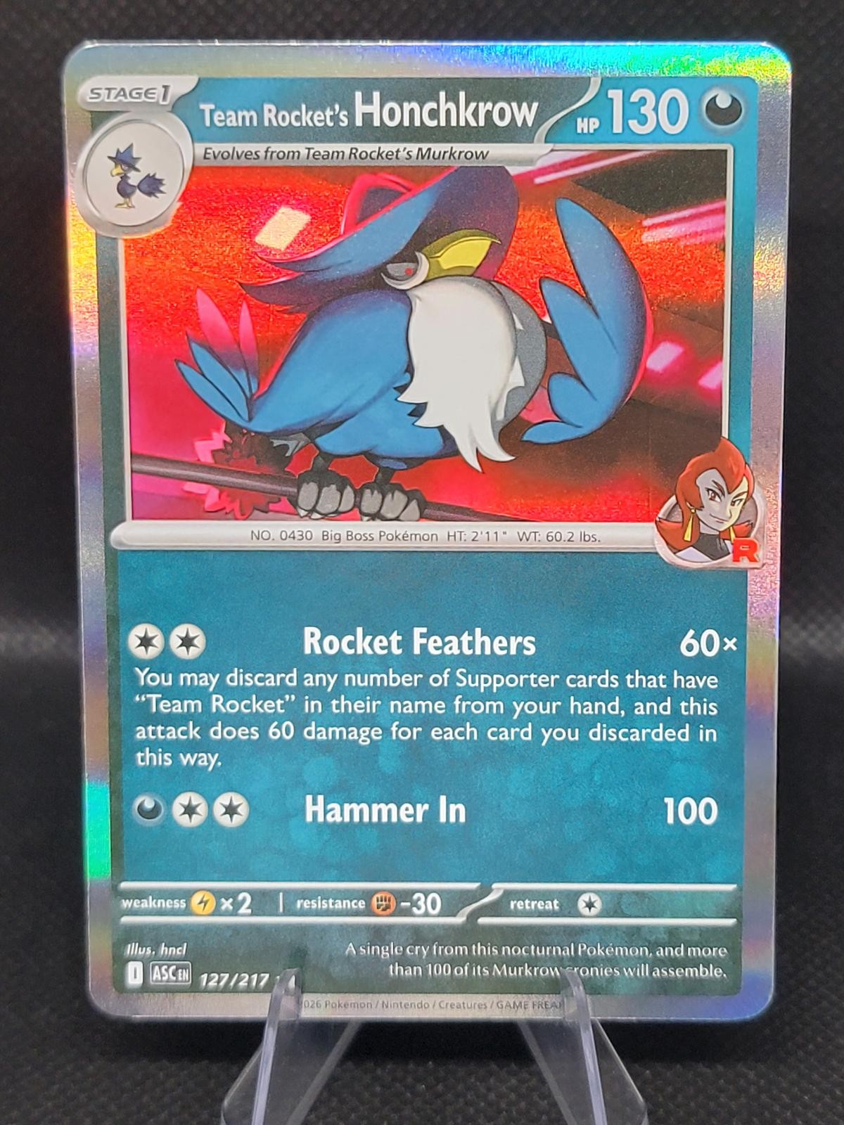 TEAM ROCKET'S HONCHKROW 127/217 RARO EROI ASCESI POKEMON HOLO NEAR MINT