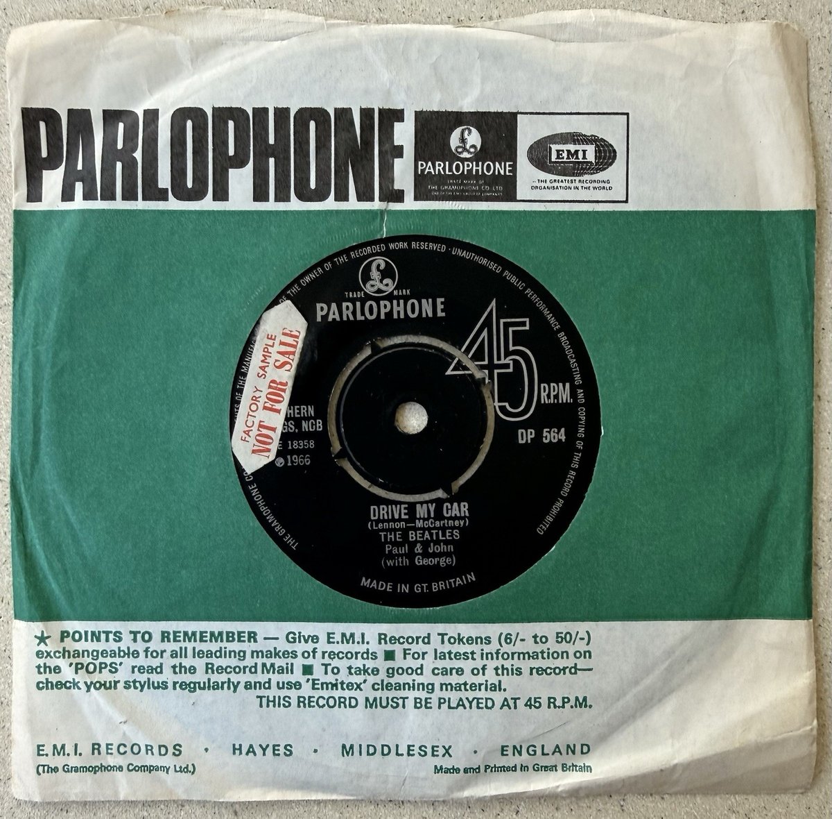 Beatles Drive My Car / Michelle UK Export 45 DP 564 Sample RARE