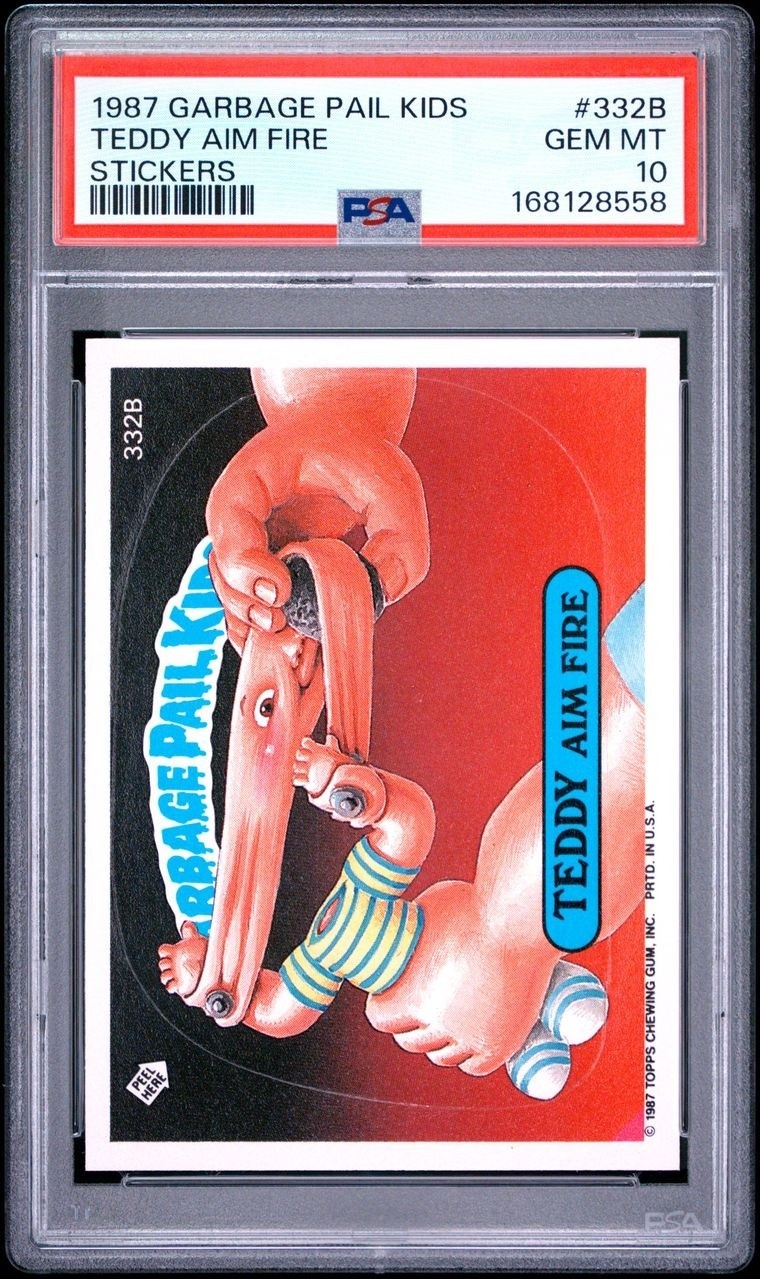 PSA 10 GEM MNT 1987 Topps Garbage Pail Kids OS8 #332B TEDDY AIM FIRE 8° serie