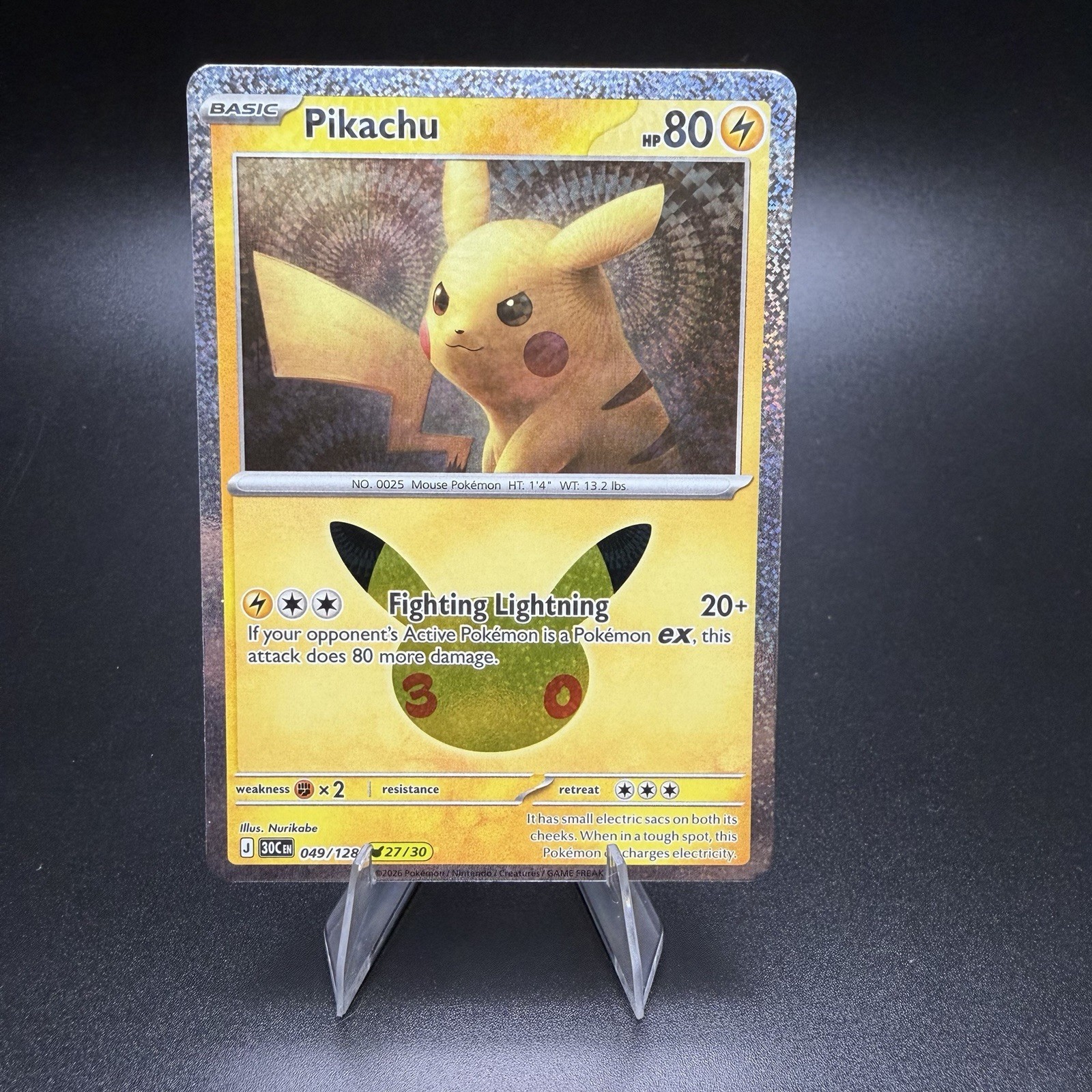 Pikachu 049/128 (27/30) Holo Foil- 30th Anniversary Celebration Pokemon Card NM