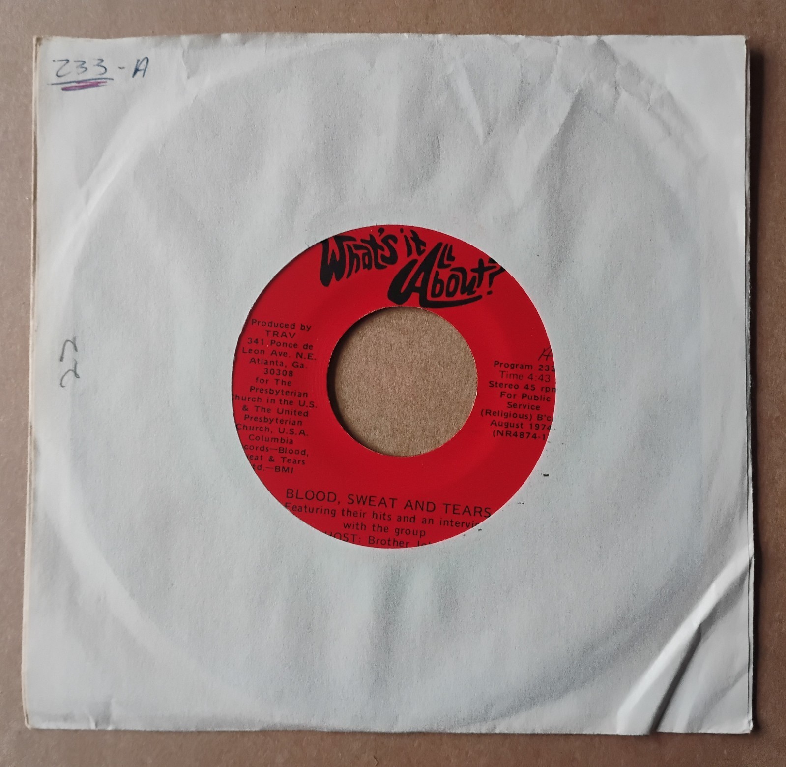 EARTH, WIND AND FIRE/BLOOD, SWEAT AND TEARS What's It All About? INTERVIEW 7"