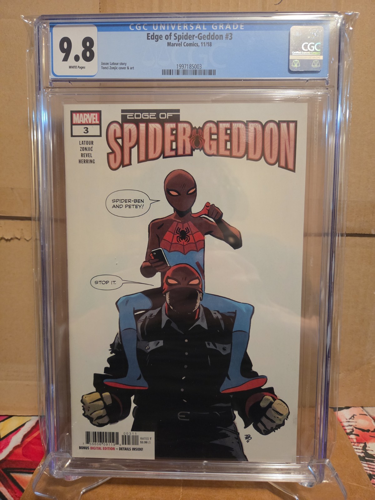 Edge of Spider-Geddon #3 Marvel 2018 CGC 9.8 1° App. Of Spider-Ben & Petey 