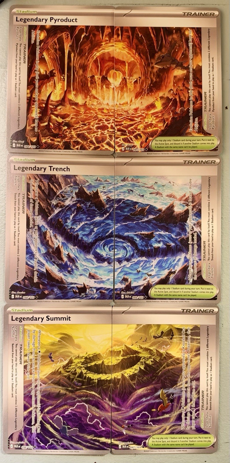 Full ENGLISH Legendary Stadium Set: Pyroduct, Summit, Trench Pokemon TCG