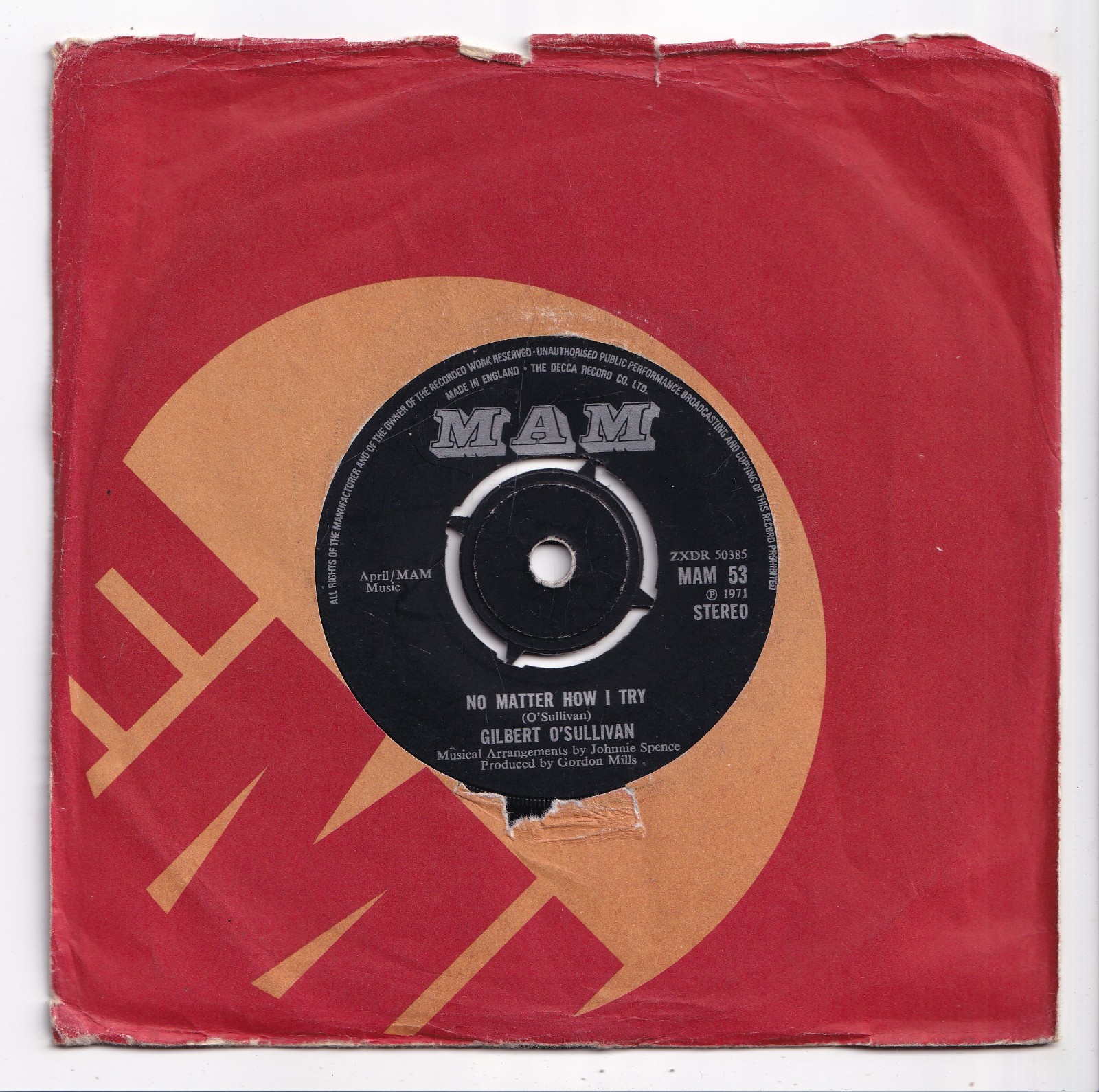 (AV474) Gilbert O'Sullivan, No Matter How I Try - 1971 - 7 inch vinyl