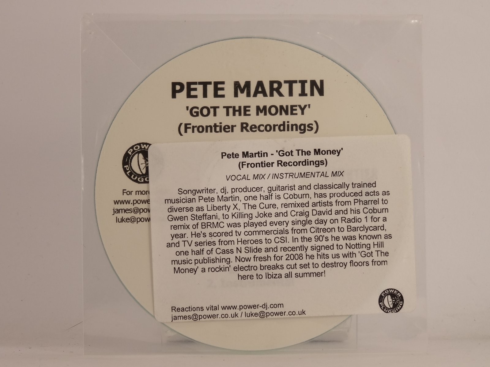 PETE MARTIN GOT THE MONEY (F40) 2 Track Promo CD Single including Plastic Sleeve