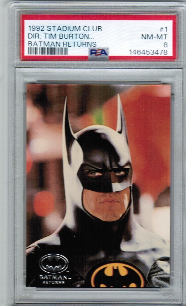 1992 BATMAN RETURN TOPPS STADIUM CLUB #1 PSA 8 MICHAEL KEATON