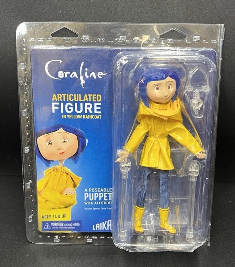 NECA Coraline 7 Inch Articulated Action Figure Doll Striped Shirt Yelow Raincoat