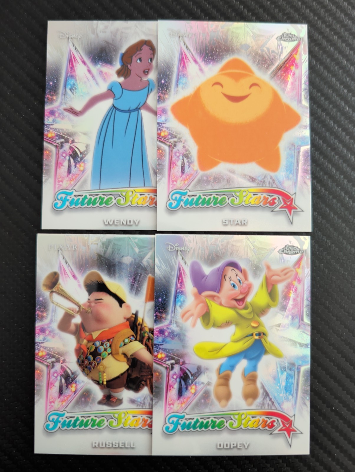Lotto di 4 stelle future Disney Topps Chrome 2026 (Russell, Star, Dopey, Wendy)