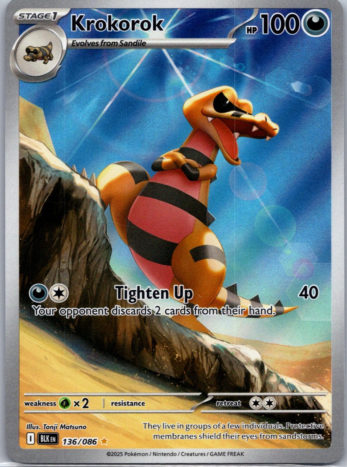 Krokorok 136/086 Holo Illustration Rare Black Bolt Pokemon Near Mint