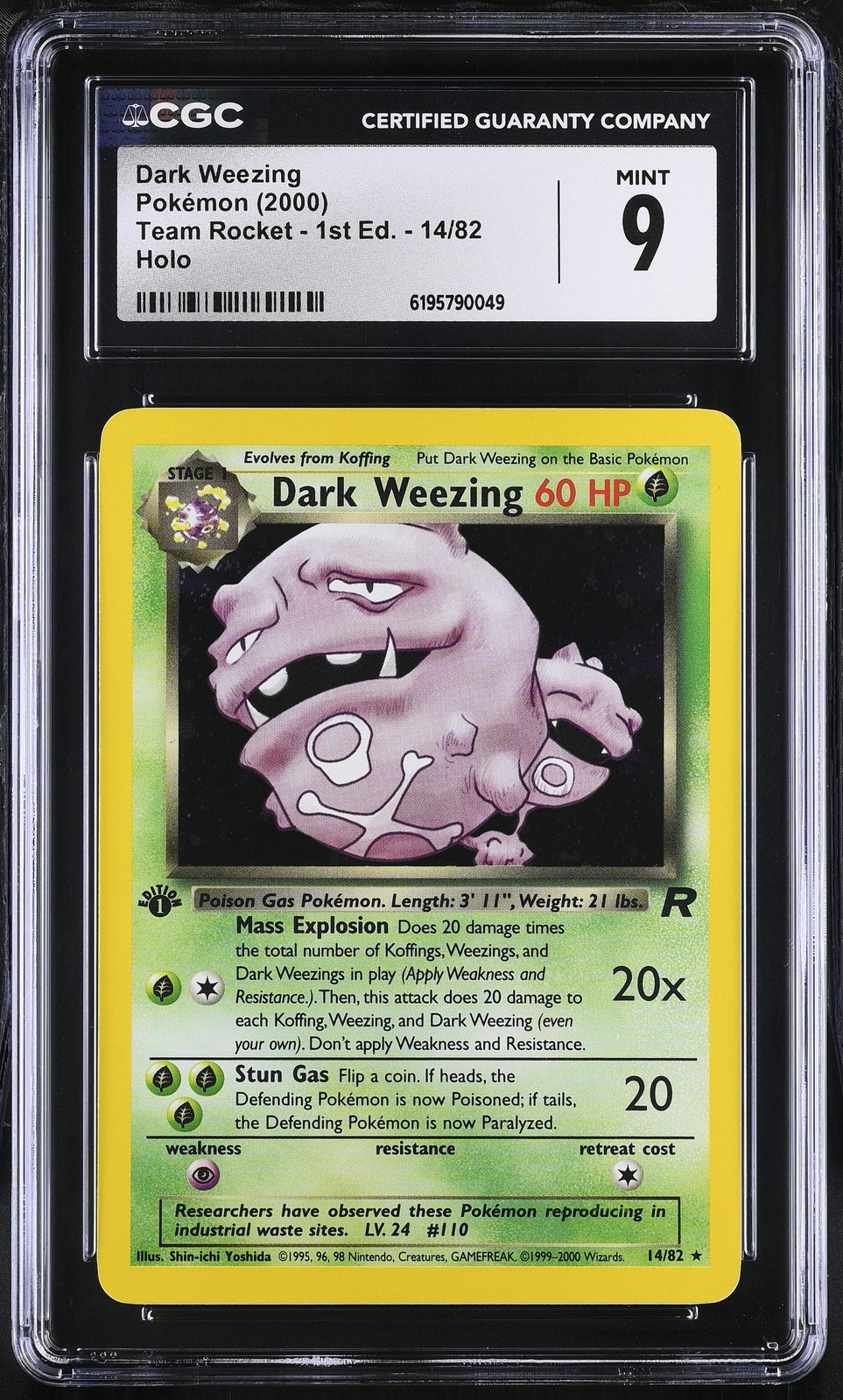 CGC 9 MINT Dark Weezing 14/82 Team Rocket 1° Edizione Holo Carta Pokemon