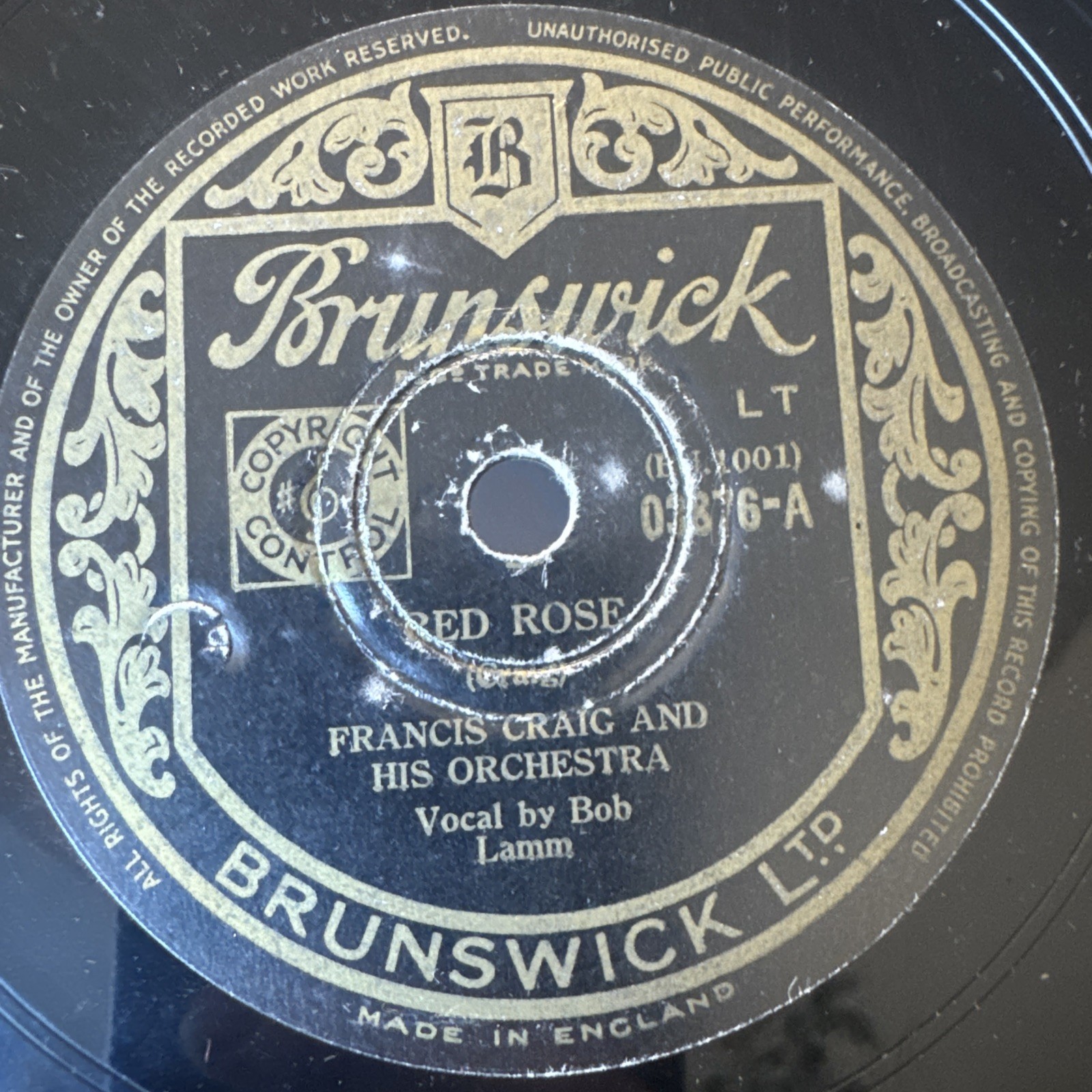 FRANCIS CRAIG Red Rose / Near You BRUNSWICK 03876 78rpm VG+/E-