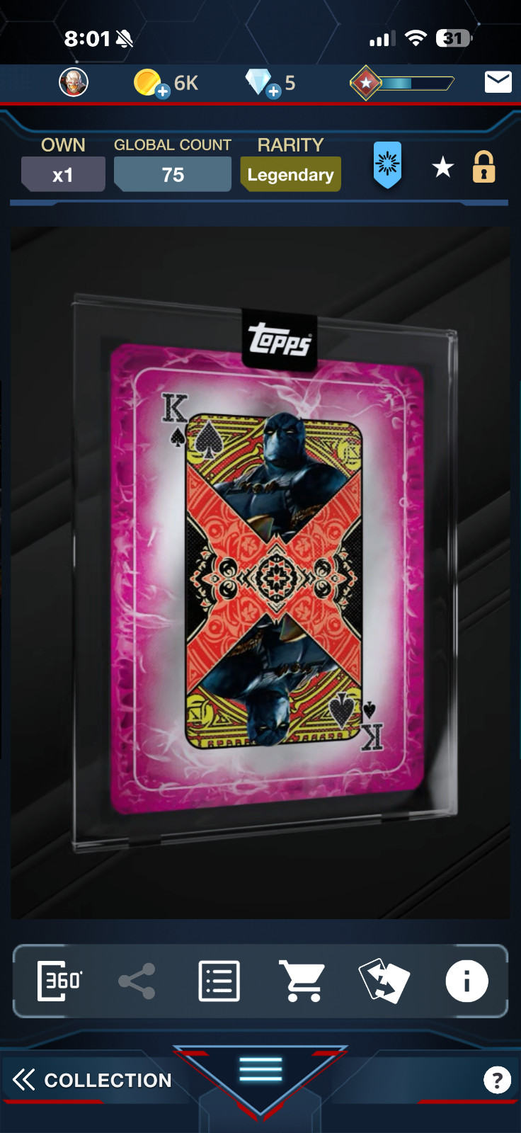 Digital-Topps Marvel Collect-Black Panther-King of Picche-Lgndary Gambits Deck