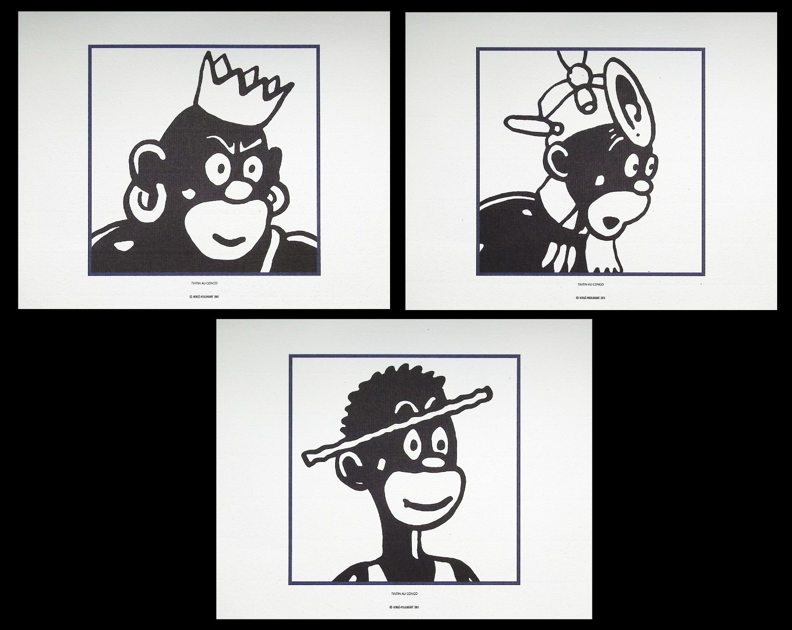 HERGÉ : TINTIN - Congolais , 3 LITHOGRAPHIES Ex Libris, 2011