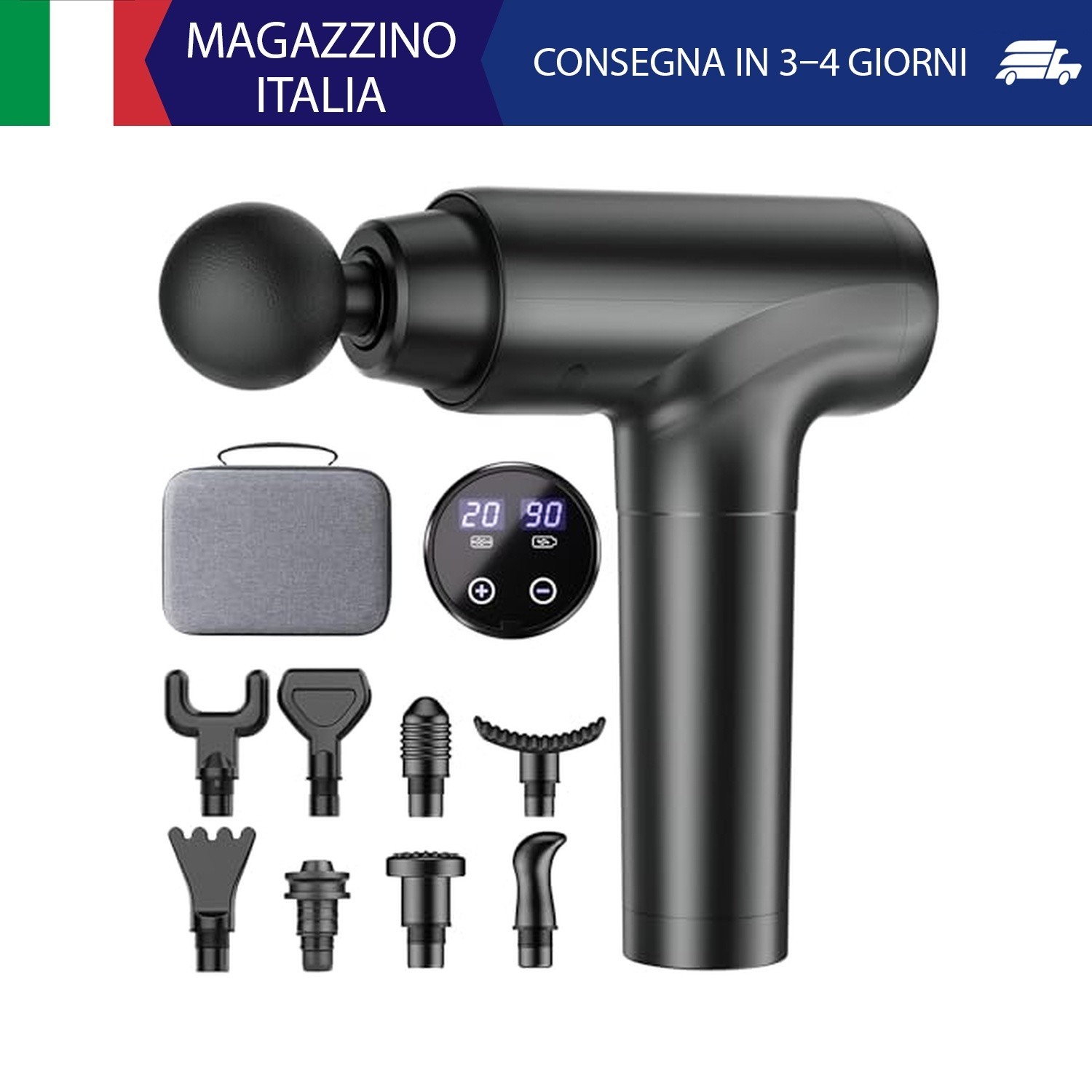 Cotsoco Pistola Massaggio Muscolare con Schermo LCD, 20 Velocità e 9 Testine, Pi