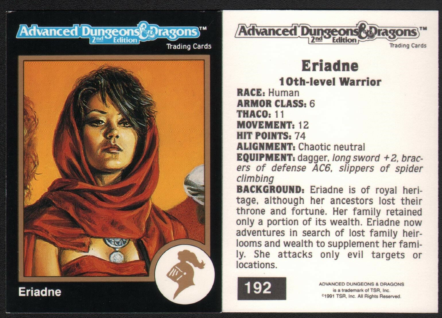 1991 TSR AD&D Gold Border RPG Fantasy Art Card Dungeons & Dragons #192 ~ Warrior