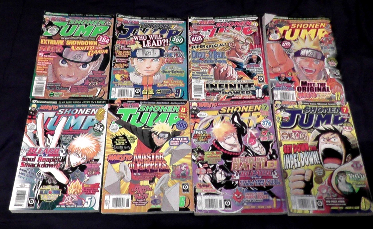 8 riviste shonen jump 2007-2010 manga dragon ball z naruto pezzo unico yu-gi-oh!