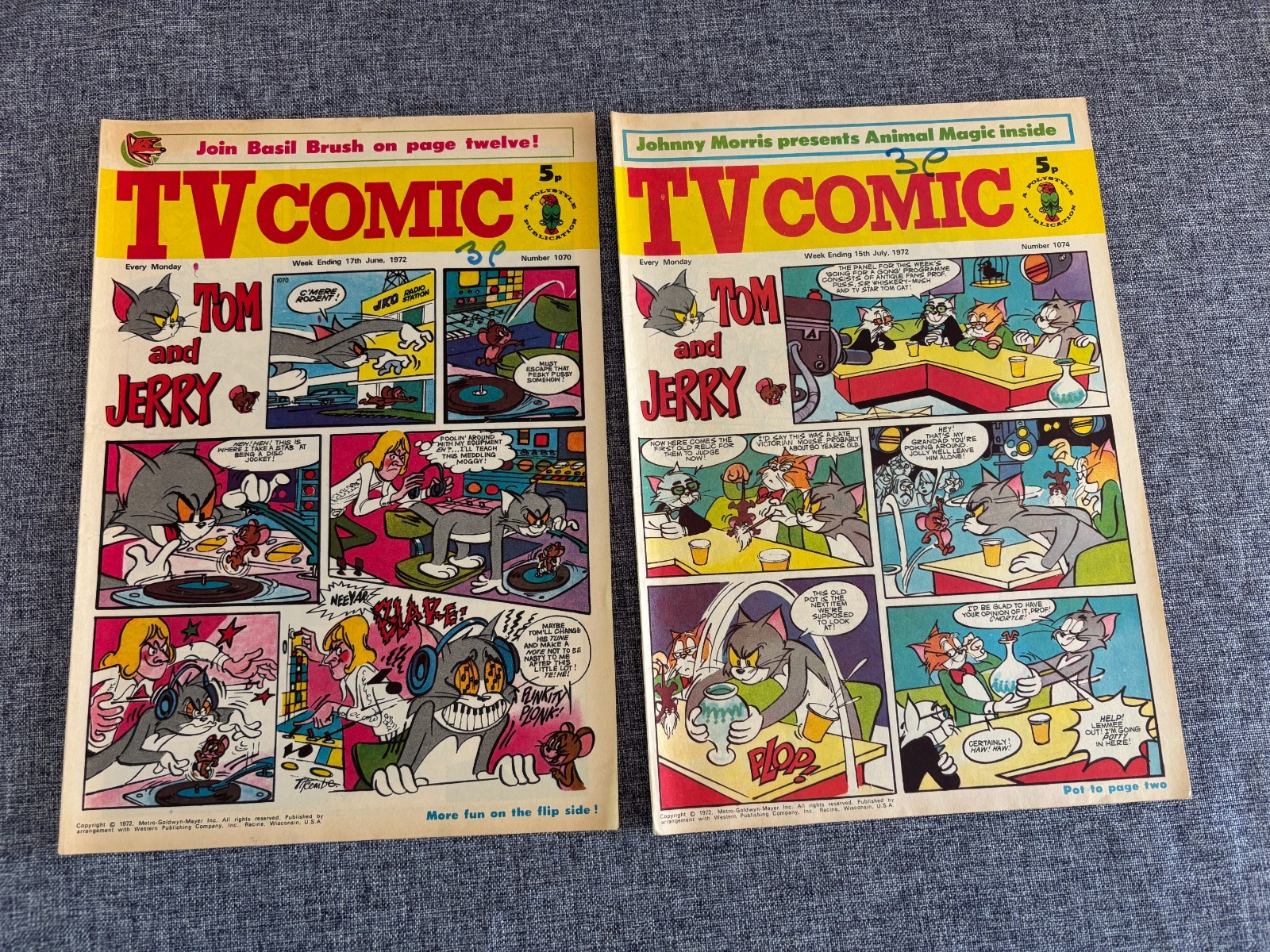 Vintage UK TV Comic x2 4/4 & 18/7 1970 Tom & Jerry Avengers Dr Who Strips