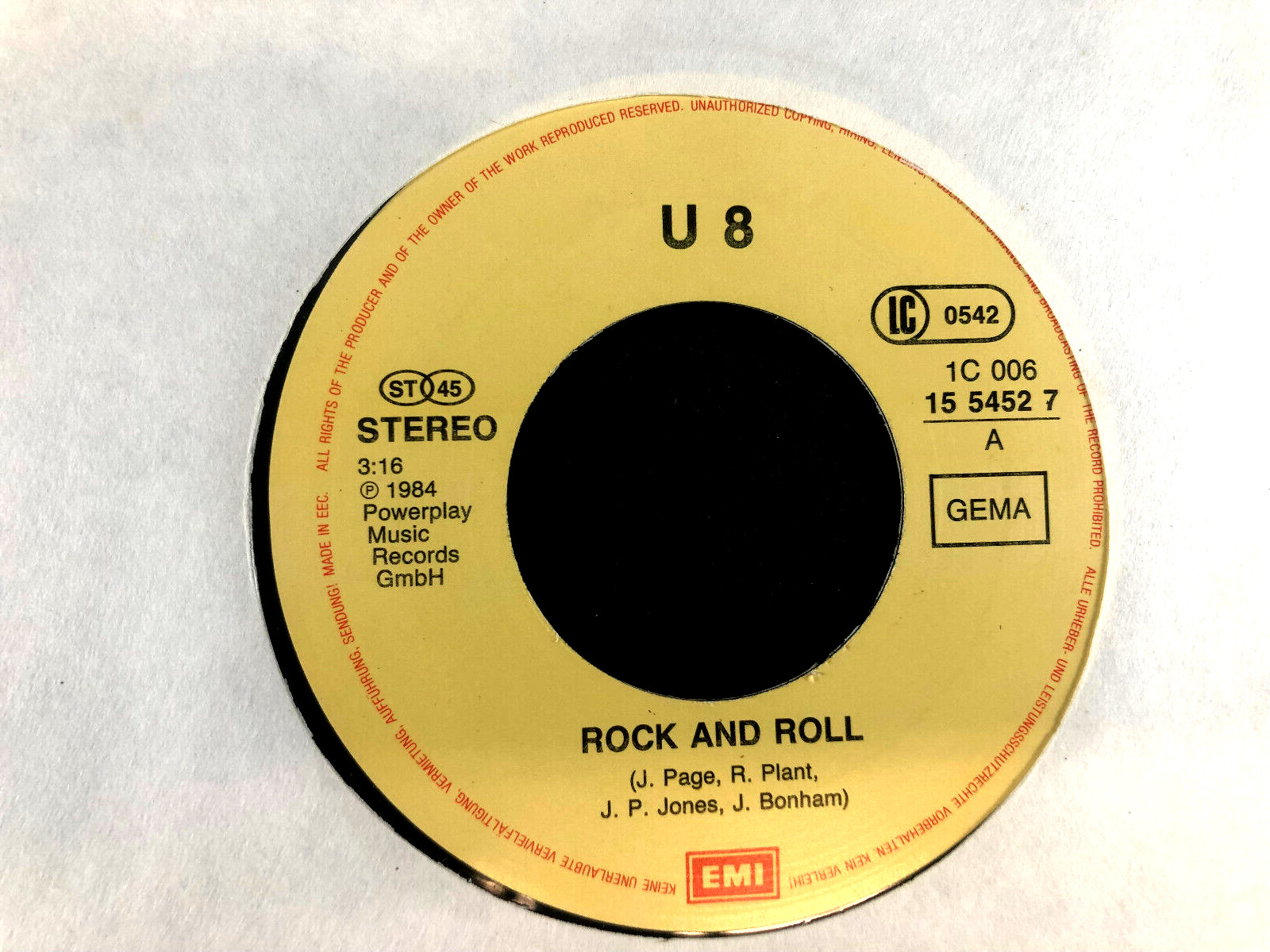7''  - U8 - ROCK & ROLL (Led Zeppelin CV) - Austrian Rockband 1984 - PPM Rec.