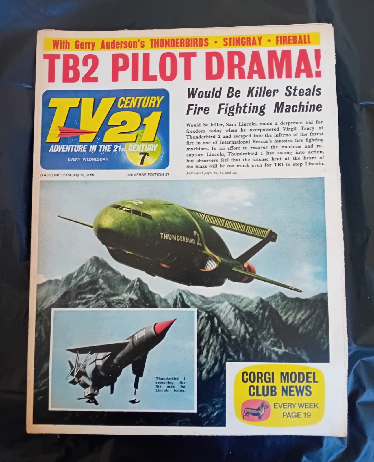 TV Century 21 comic #57 (19/02/1966). Flat/clean/complete. VG/FN