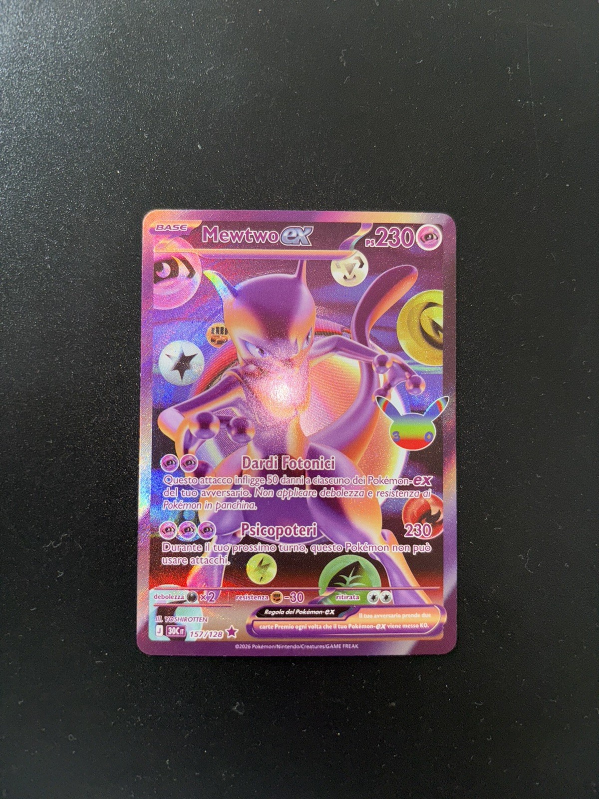 Carta Pokemon 30th anniversario Mewtwo ex Futuristico 157 /128 ITA NM - Psa Bgs