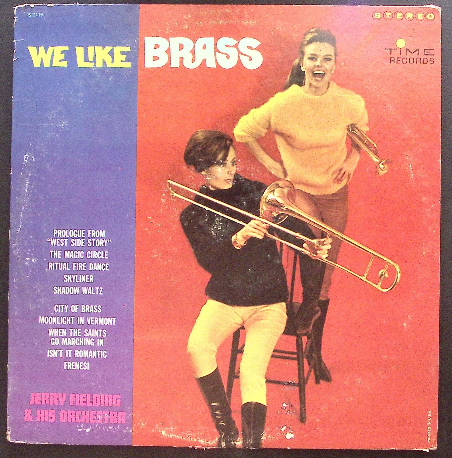 JERRY FIELDING & HIS ORCHESTRA  WE LIKE BRASS  TIME RECORDS  VINYL LP 182-67