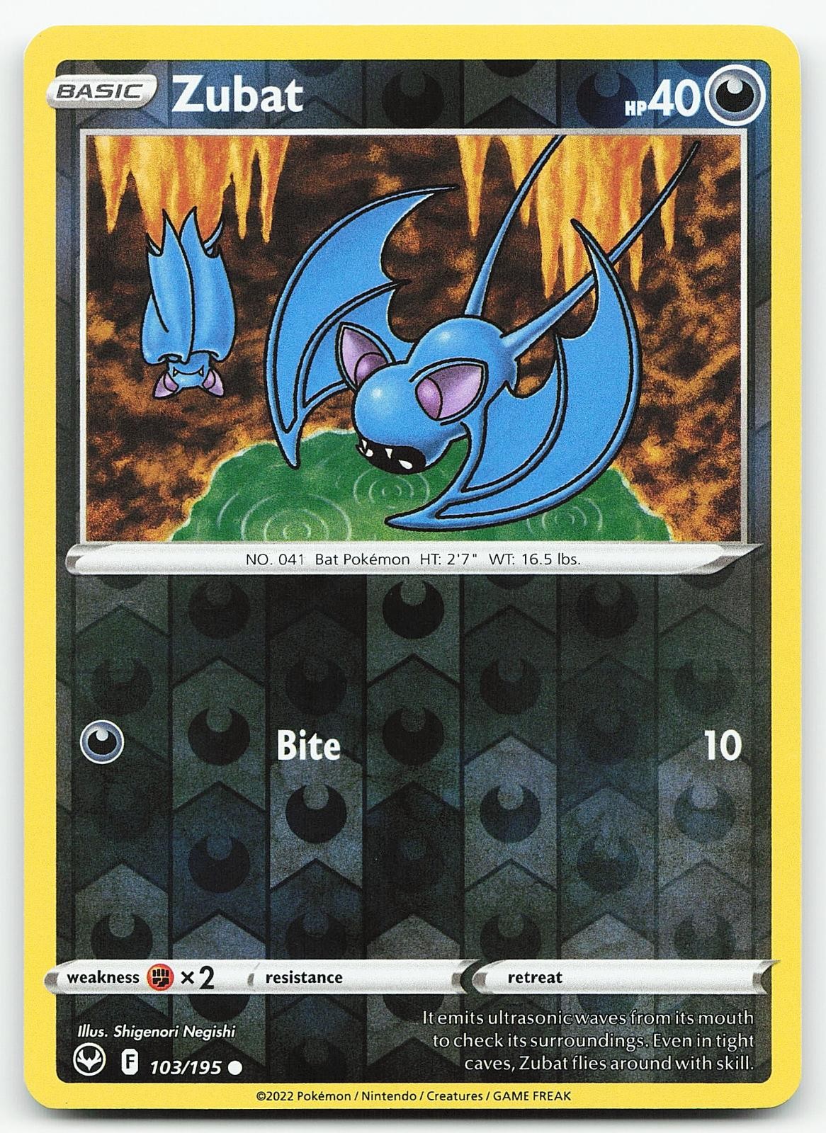 Pokemon Zubat 103/195 Tempesta Argento Comune Reverse Holo quasi nuovo