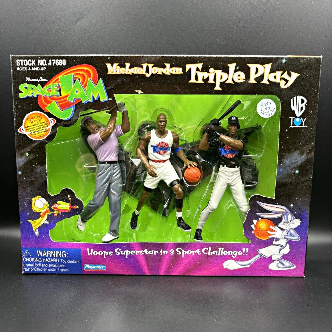 Set 3 Figurine Space Jam Michael Jordan Triple Play 1996 Playmates WB Giocattolo