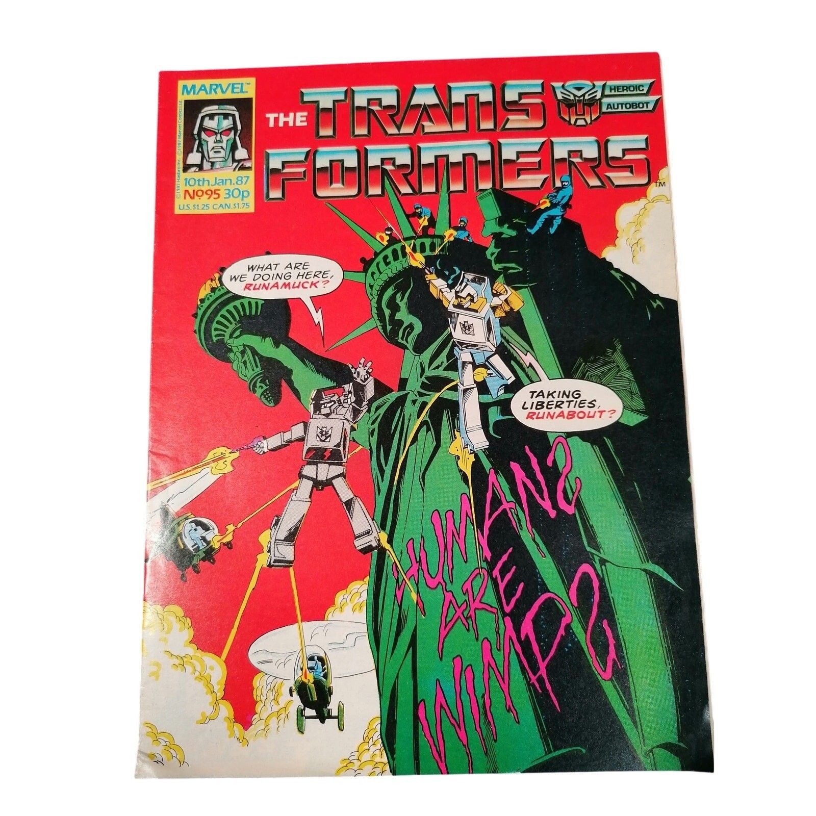 Transformers UK #95 Marvel UK 1987 Comic G1 MTMTE Runabout Runamuck Blaster