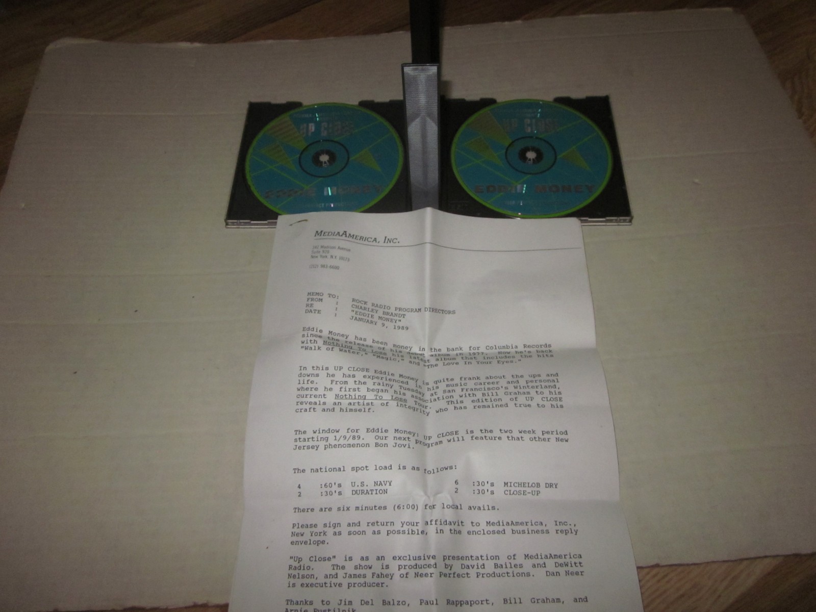 MEDIA AMERICA RADIO PRESENTS UP CLOSE EDDIE MONEY RADIO SHOW CD 1989