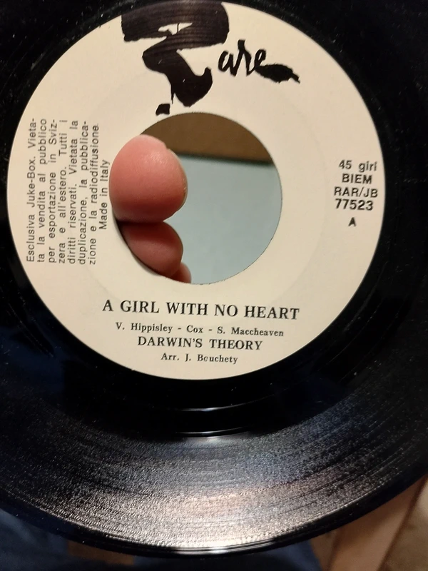 Rarissimo 45 Giri Darwin's Theory - A Girl With No Heart (Ed. Jukebox Italia 1969)